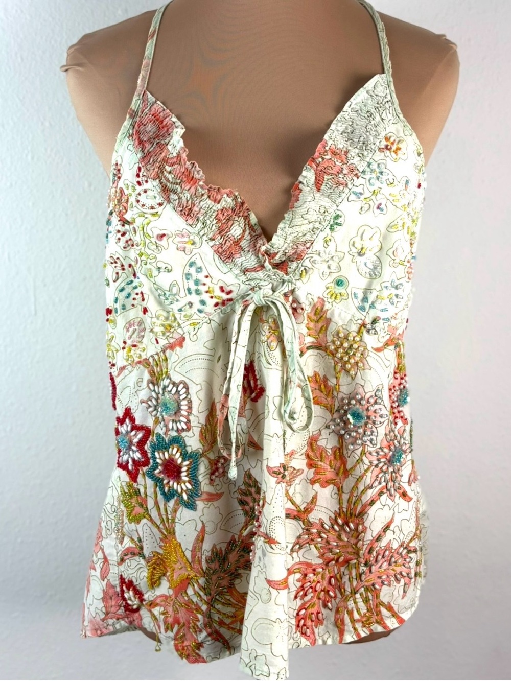 Stunning Floral Open Back Jeweled Top - Picture 2 of 4